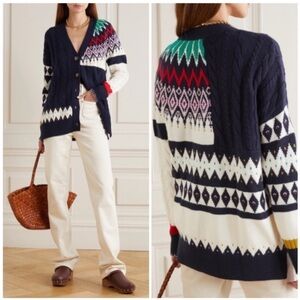 La Ligne Patchwork Fair Isle Cable Knit Wool Cardigan